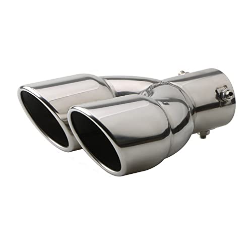 OtpOutopa Dual Exhaust Tip 25 inch Inlet Universal Car Exhaust Pipe Tail Throat Tail Pipe Stainless Steel Y Pipe Adjustable Car Thickened Muffler Slant Cut Tip StraightSilver